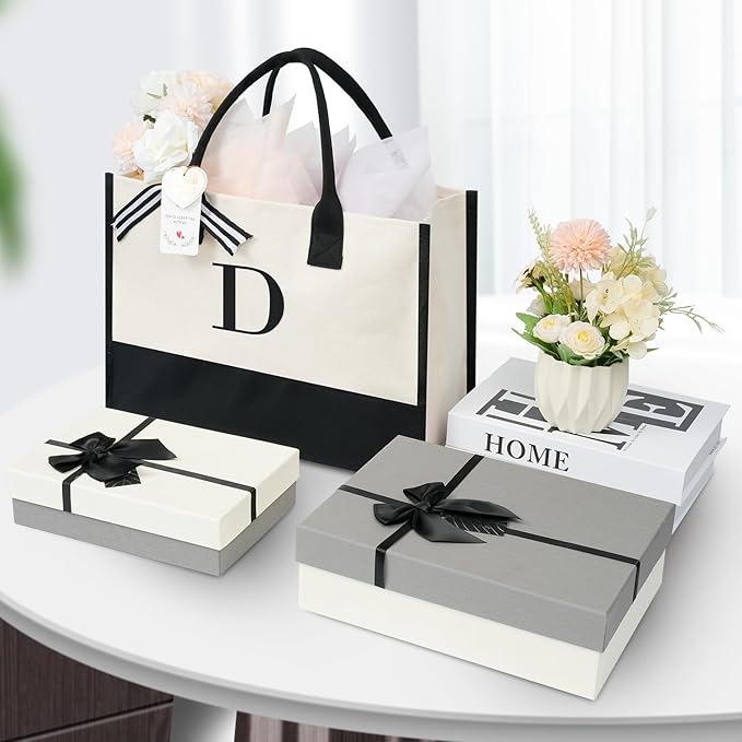 BAGAIL Initial Tote Bag, Personalized Birthday Gifts for Women, Teacher, Friends, Mom, Wedding, Monogrammed Beach Bag