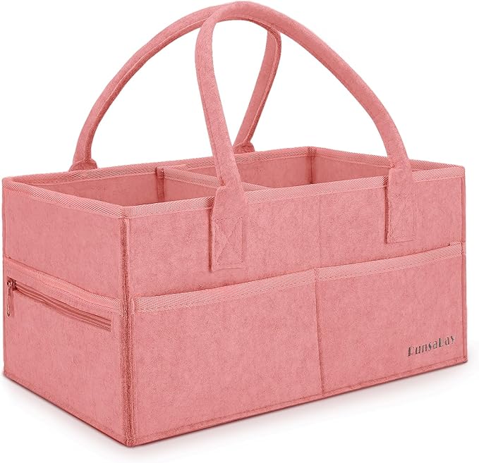 Runsabay. Diaper Caddy Organizer for Newborn Baby Essentials, Large Nursery Storage Bin, Car Organizer for Baby Diapers and Wipes, Baby Basket with Handles - Pink