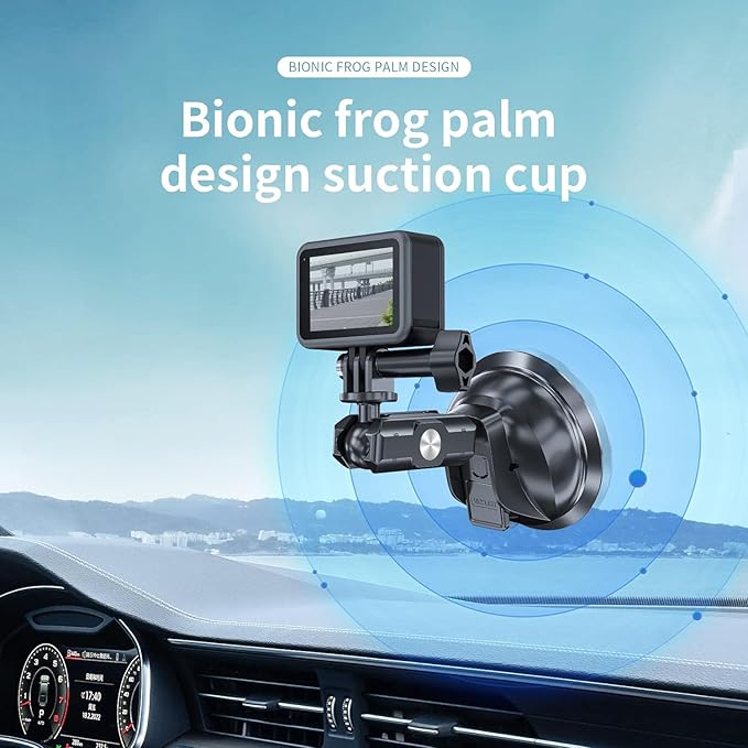 TELESIN Suction Cup Car Mount with Phone Holder, Windshield Window Dashboard Boats Vehicle Attach for DJI Action 5 Pro Action 4 3 GoPro Max Mini Hero 13 12 11 10 9 8 Insta360 X5 X4 X3 Ace Pro Pocket 3