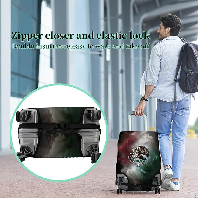 Luggage Cover Plus - Mexican Flag Eagle Travel Suitcase Cover for 26-28 inch Luggage with Concealed Zipper, Washable Elastic Cloth, Dustproof, Anti-Scratch