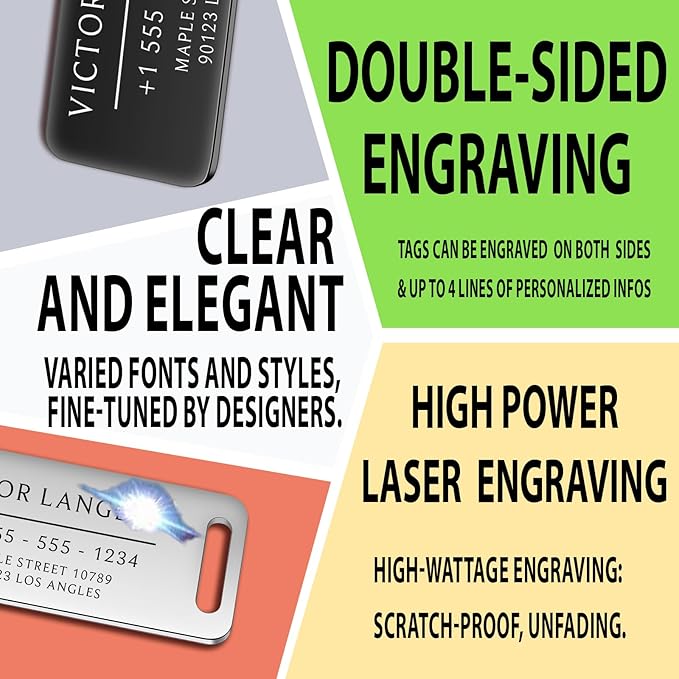 Personalized Luggage Tags for Suitcases - Stainless Steel Custom Luggage Tags for Backpacks & Bags, Sturdy, Waterproof & Heavy Duty (Rose Gold / 3" x 1.25")
