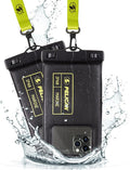 Pelican 2 Pack Marine - IP68 Waterproof Phone Pouch (Regular Size) Floating Waterproof Phone Case - Beach Cruise Ship Travel Essentials - Works w/All Phones - Detachable Lanyard - Black/Hi-Vis Yellow