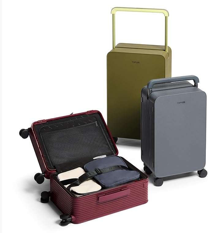TUPLUS 20” Carry-On Hardside Luggage Lightweight ABS Travel Suitcase with Wide Handle Spinner Wheels TSA Combination Lock, Balance Series 2.0,Moss Green