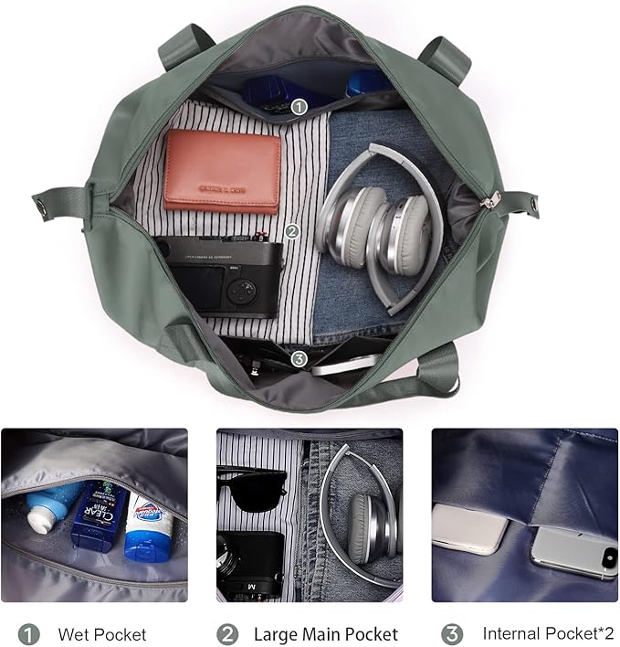 Travel Duffel Bag, Sports Tote Gym Bag, Shoulder Weekender Overnight Bag for Women