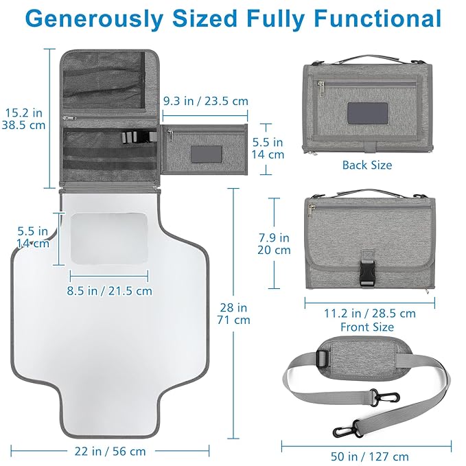 Accmor Portable Diaper Changing Pad, Waterproof Travel Baby Changing Mat, Newborn Essentials Baby Shower Gifts, Grey