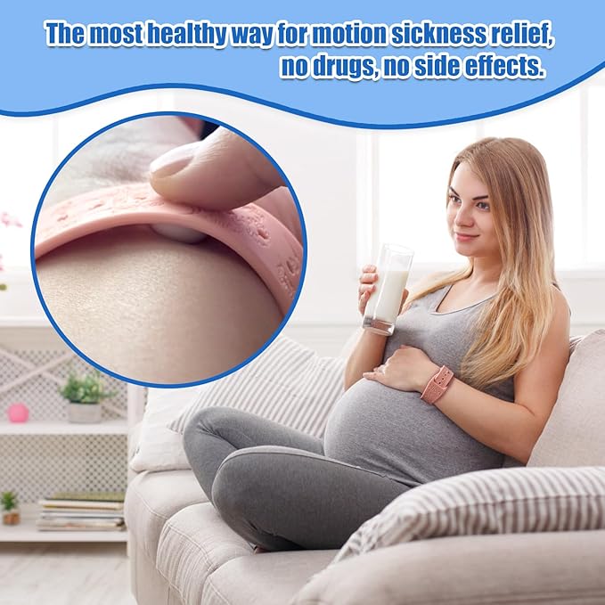 Hion Motion Sickness Bracelets Sea Sickness Wristbands for Motion Sickness/Morning Sickness/Pregnancy Nausea Anti Nausea Wristband Acupressure Nausea Bands Motion Sickness Bands（2Pairs-Black+Pink