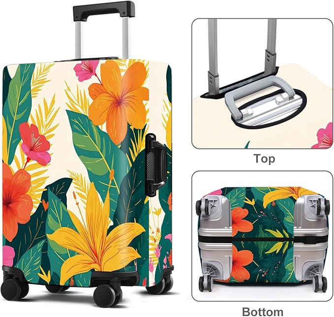 Luggage Cover Washable Suitcase Protector Anti-Scratch,Stretchable Fit for 20-34Inch Luggage Durable Travel Bag Cover with Zipper Closure (Flower, S(fits 20-22inch suitcase))