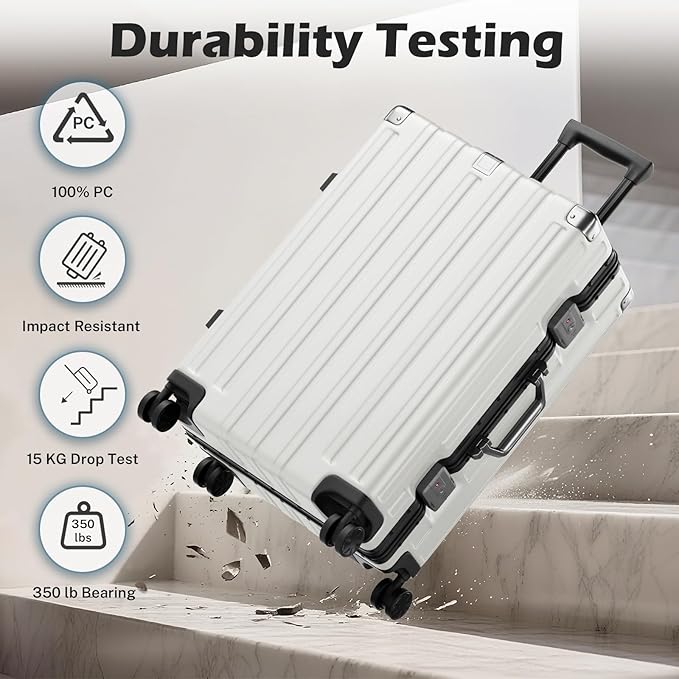 Krute Large Luggage 28 inch Zipperles Suitcase With Spinner Wheels USB Charger Hardside PC Aluminum Frame Luggages Checked Suitcases with TSA Lock (1 Piece)