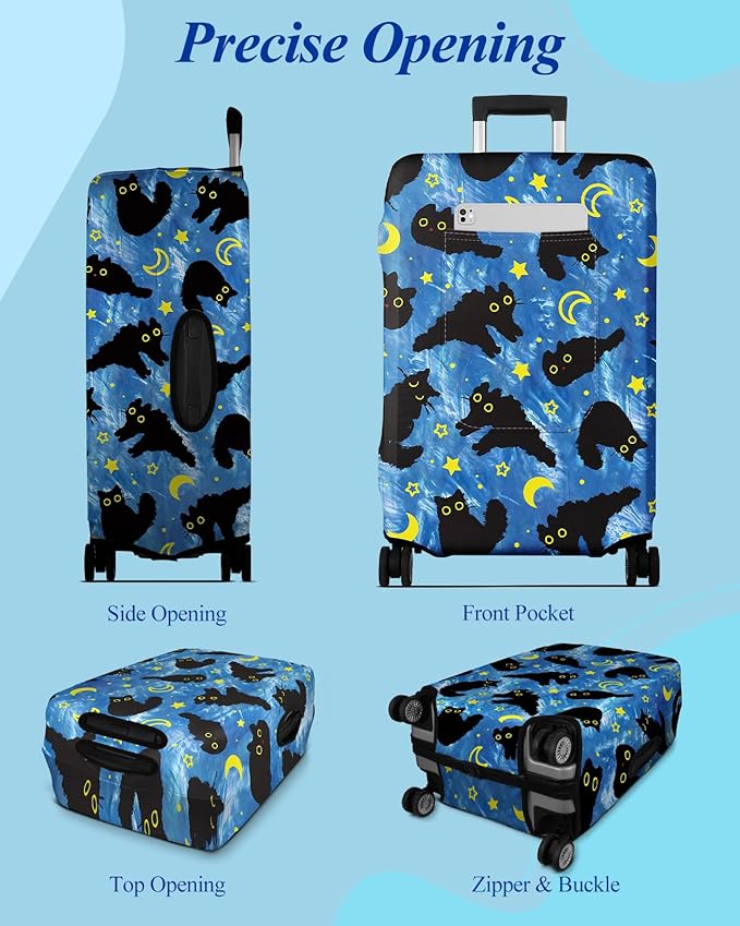 Slohif Luggage Cover for Suitcase Tsa Approved Protector - Luggage Sleeve Large Suit Case Cover Travel Stretch Baggage Case Protective Washable Fit 21-23 Inch Black Cat S