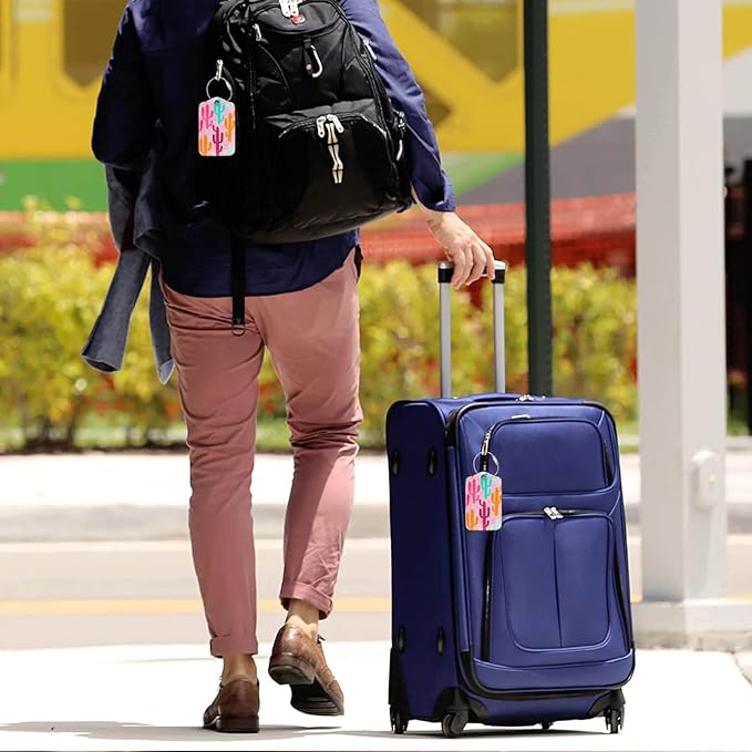 Luggage Tags for Suitcases-Leather Luggage Tag 4 Pack with Loops Cute Bag/Backpack/Suitcase Tags Pink Travel Accessories for Airport