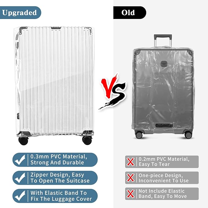 Yotako Upgraded Zippered Clear PVC Suitcase Cover, 24 Inch Luggage Covers for Suitcase Luggage Protector Cover 24''