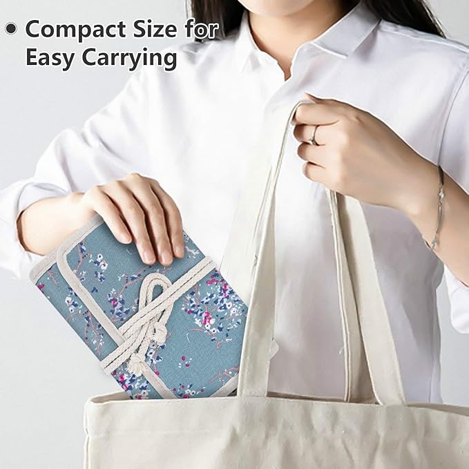 Teamoy Travel Jewelry Roll, Jewelry Storage Bag Organizer for Necklaces, Earrings, Bracelets, Rings, Brooches and More, Compact and Easy to Carry, Plum Flowers