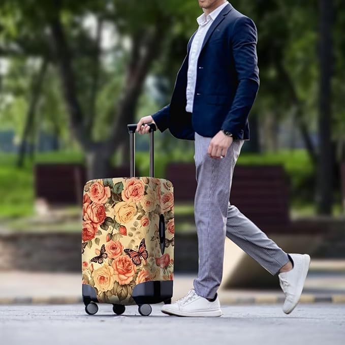 Pink Butterfly Suitcase Covers for Luggage Universal Fit 22-25 Inch Luggage Covers with Zipper for Women & Girl Elastic Spandex Baggage Case Rose Luggage Cover(Flower)