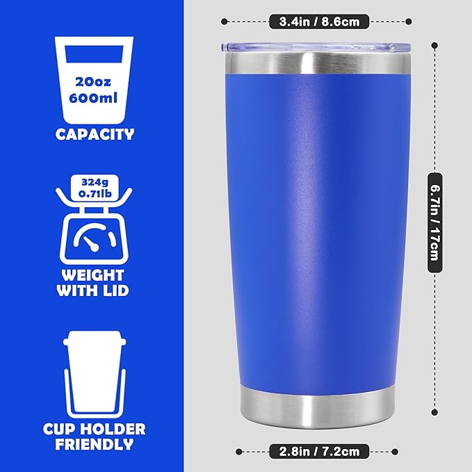 20oz Tumbler Stainless Steel Tumbler Cup with Lid Vacuum Insulated Double Wall Travel Mug, Durable Powder Coated Travel Coffee Tumbler Mug for Hot & Cold Drinks, Dark Blue,4 Pack