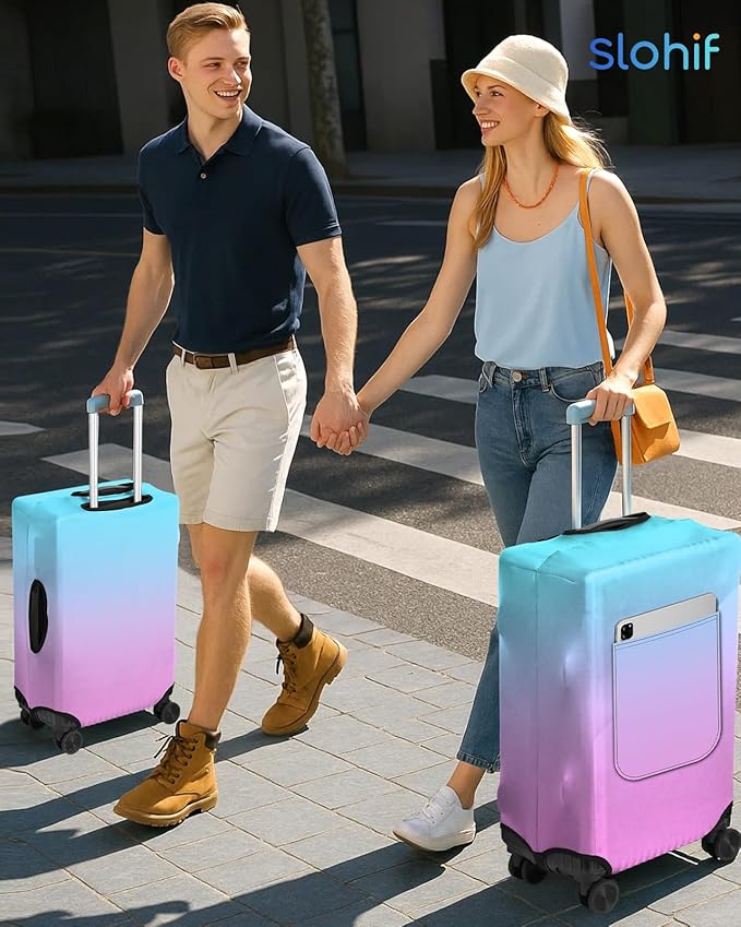 Slohif Luggage Cover for Suitcase Tsa Approved Protector - Luggage Sleeve Large Suit Case Cover Travel Stretch Baggage Case Protective Washable Fit 21-23 Inch Blue Rose Gradient S