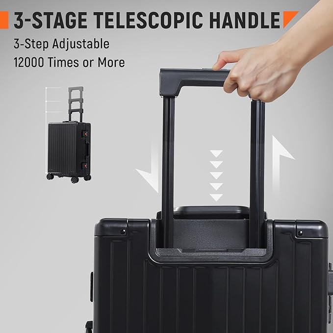 UrbanExplorer 24Inch All Aluminum Check In Luggage Heavy Duty Hard Shell Suitcases with Spinner Wheels, Zipperless Suitcase with TSA Lock, Large Luggage for Business Travel, Black
