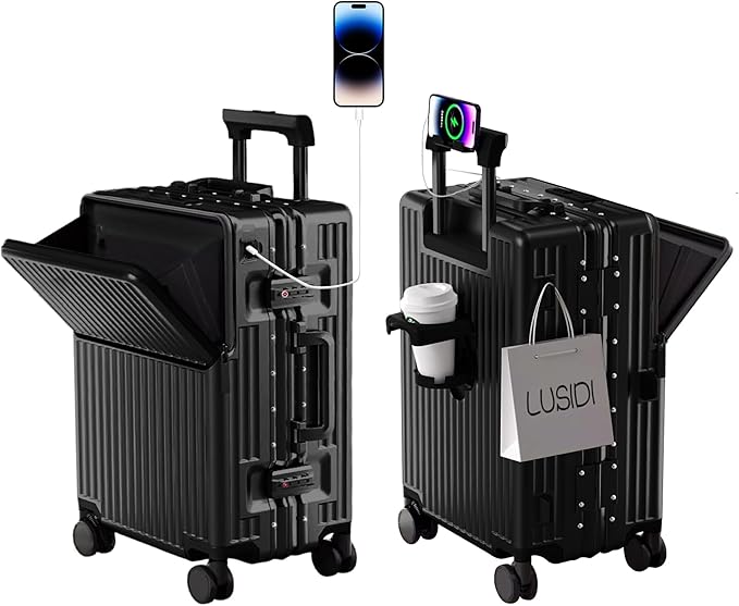 Hard Shell Luggage 20 Inch Travel Luggage, 22x14x9 Airline Approved with TSA Lock, ABS Aluminum Frame, Lightweight Travel Luggage 20'' 24'' 26'' Carry-On (Upgraded Black, 20 Inch)