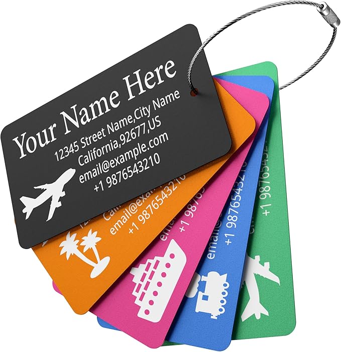 Luggage Tags for Suitcase - Personalized Engraved Metal Tag for Cruise Travel - Custom Name Tags Suitable for Bags and Backpacks(Orange)