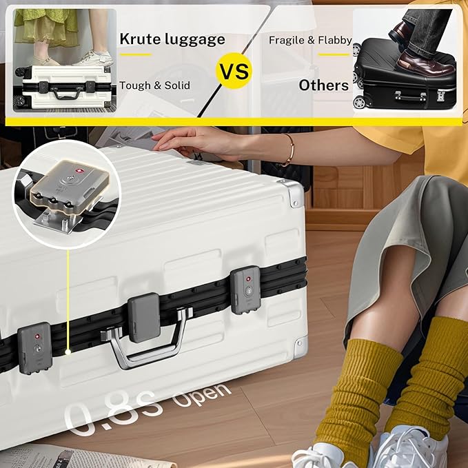 Krute Luggage 28 Inch Aluminum Frame Luggages TSA Lock No Zipper Checked Suitcase with Spinner Wheels Hard Shell Lightweight PC+ABS Large Suit Case