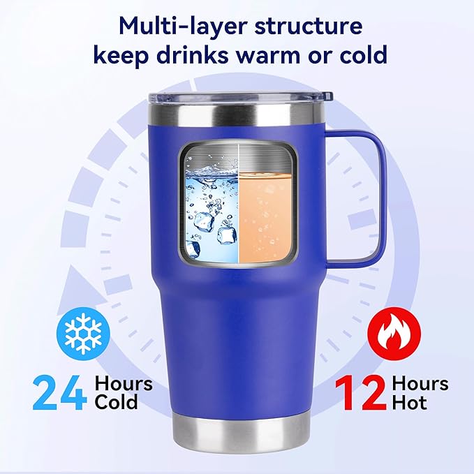 HASLE OUTFITTERS 20oz Tumbler Bulk with Lid, Stainless Steel Tumbler Bulk with Handle, Metal Insulated Travel Coffee Mug Set with Handle, Double Wall Vacuum Leak Proof Tumbler Cup, Blue 12 Pack