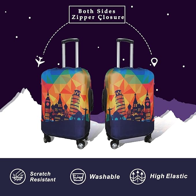 Explore Land Travel Luggage Cover Suitcase Protector Fits 23-26 Inch Case (Modern City, M)