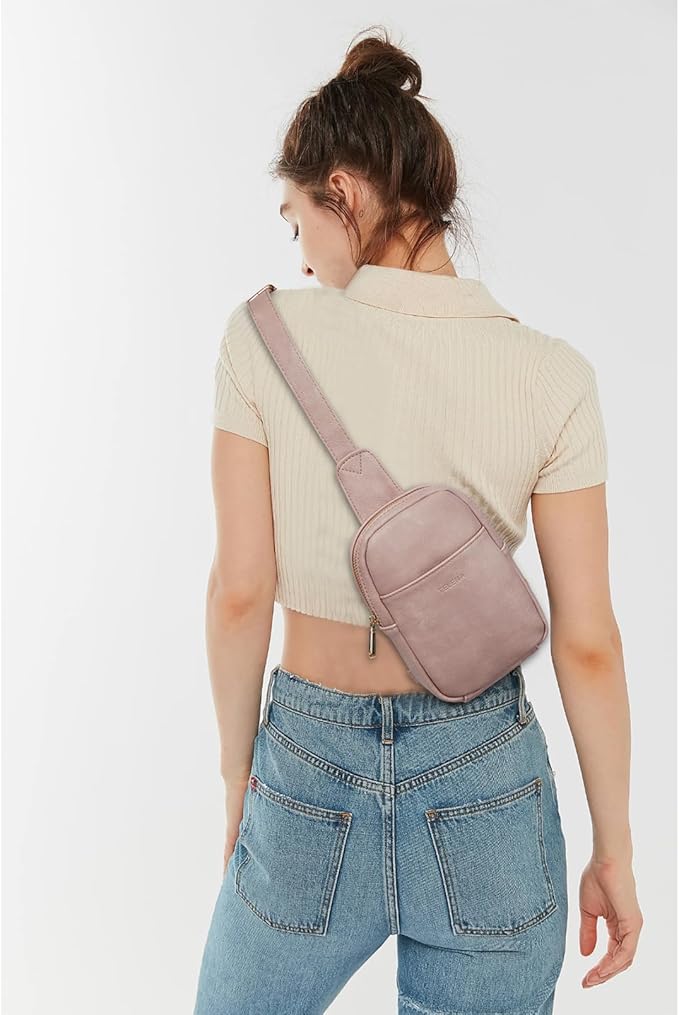 Telena Small Sling Bag for Women Leather Crossbody Fanny Packs Chest Bag for Women