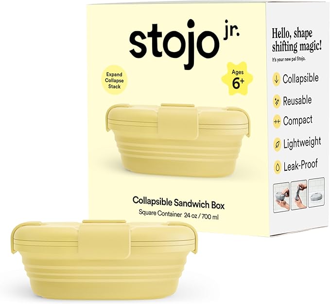 STOJO Collapsible Sandwich Box – 24oz, Reusable Food Storage Container, Silicone Bowl for Hot/Cold Food – Meal Prep, Lunch, Camping, Hiking – Dishwasher Safe (Set of 1, Mimosa)
