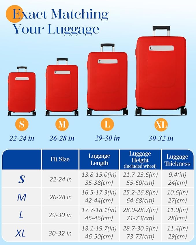 Slohif Luggage Cover for Suitcase Tsa Approved Protector - Luggage Sleeve Suit Case Cover Travel Stretch Large Baggage Case Protective Washable Fit 29-30 Inch Red