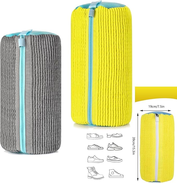 Shoe Cleaning Bags2-Pack Shoe Washing Machine Bags - Universal Laundry Shoe Cleaning Bags for Washer & Dryer, Fits All Shoe Types (Grey)