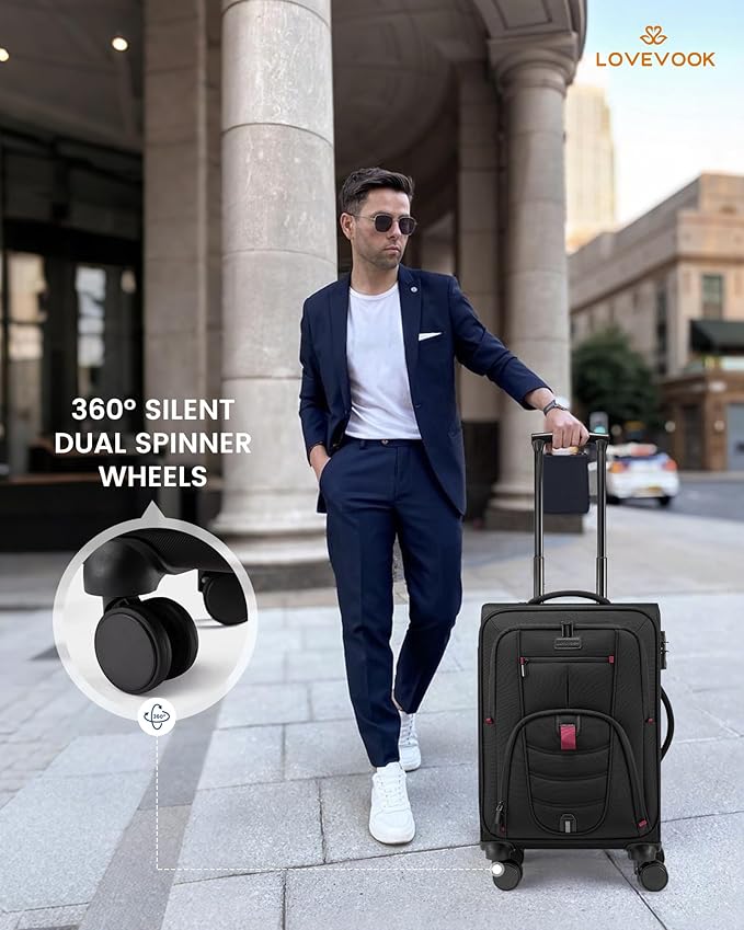 Carry On Luggage 22x14x9 Airline Approved, 22-Inch Suitcases with Spinner Wheels, Softside Carry-on Luggage with TSA Lock for Men Women Business Trip, Lightweight Large Capacity Luggage for Travel