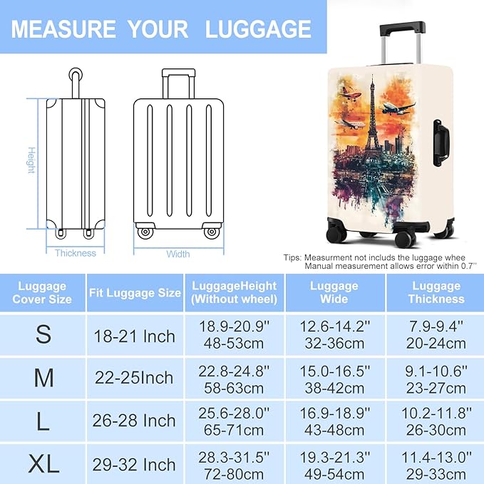 Luggage Cover Washable Suitcase Protector Anti-scratch Suitcase cover Fits 20-34 Inch Luggage (Tower-1, L(28-30inch suitcase))