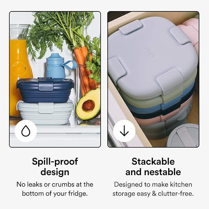 STOJO Collapsible Sandwich Box – 24oz, Reusable Food Storage Container, Silicone Bowl for Hot/Cold Food – Meal Prep, Lunch, Camping, Hiking – Dishwasher Safe (Set of 1, Eucalyptus)
