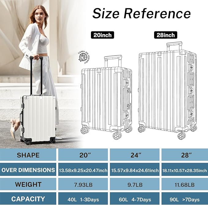 Krute Luggage 28 Inch Aluminum Frame Luggages TSA Lock No Zipper Checked Suitcase with Spinner Wheels Hard Shell Lightweight PC+ABS Large Suit Case