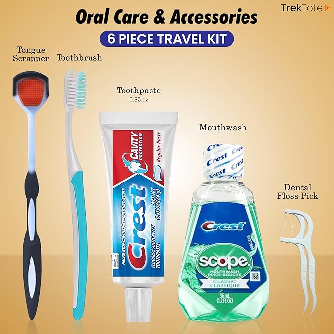 Trektote 6-Piece Travel Size Toothbrush and Toothpaste Set (100 pack) - TSA Approved Toothbrush Travel Kit - Includes Toothpaste and Mouthwash - Dental Oral Care Kit