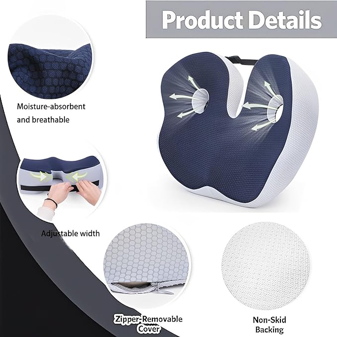 Seat Cushion, Seat Cushion for Sit Bone and Back Pain Relief, Butt, Tailbone, Hip, Hamstring, Posture Support - Memory Foam Comfort Ischial Tuberosity Pillow (Gray)