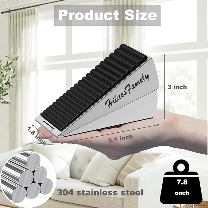 Spring Large Door Stopper - 2 Pack Heavy Duty Door Stopper Wedge, Tall Door Stoppers for Bottom of Doors, Door Stop Rubber Strong Grip, 3 Inche High Metal Doorstop Suits Any Heavy Door