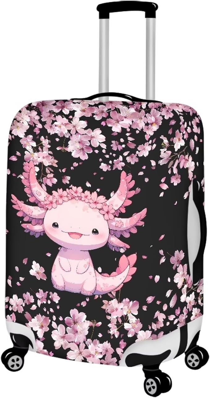Cute Floral Axolotl Luggage Cover Travel Suitcase Protector Cover Zipper Closer for 22-25inch
