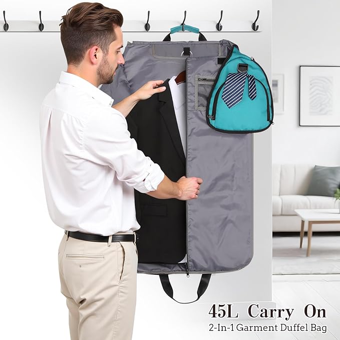 Garment Duffle Bags for Travel, Carry On Garment Duffel Weekender Bag 45L | 2-days Trip,Wrinkle-Free Travel,Separate Shoe Pocket | Overnight Garment Bag for Vacation, Business Trips, Weekend