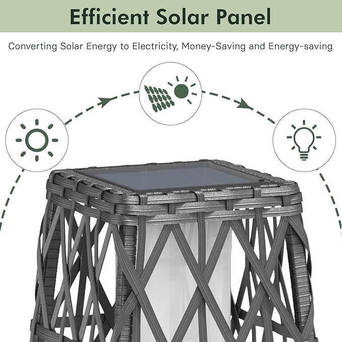Grand patio 2-Piece Outdoor Solar-Powered Woven Wicker Lantern Floor Lamp Decoration for Deck Garden Lawn Porch - Medium Cindy, Silver Gray