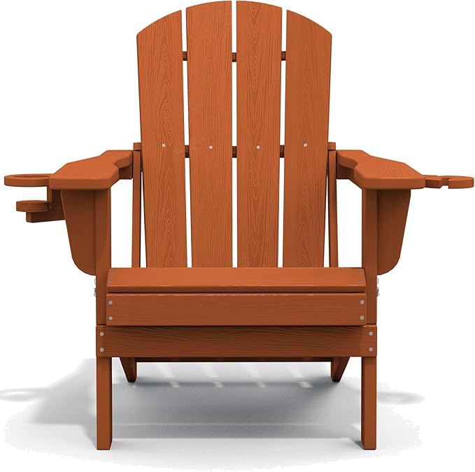 SERWALL Adirondack Chair with Cup Holders - Composite Adirondack Chairs Set of 4 HDPE Outdoor Chairs All Weather Use- Orange