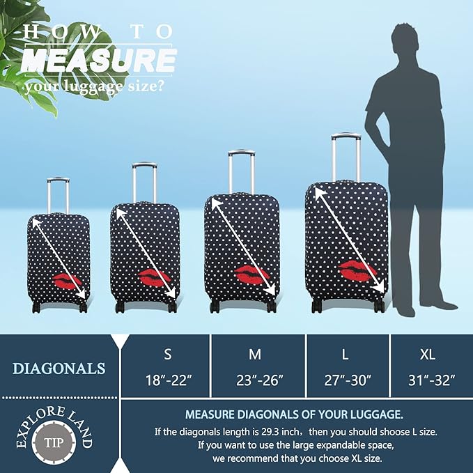 Explore Land Travel Luggage Cover Suitcase Protector Fits 23-26 Inch Case (Polkadot, M)