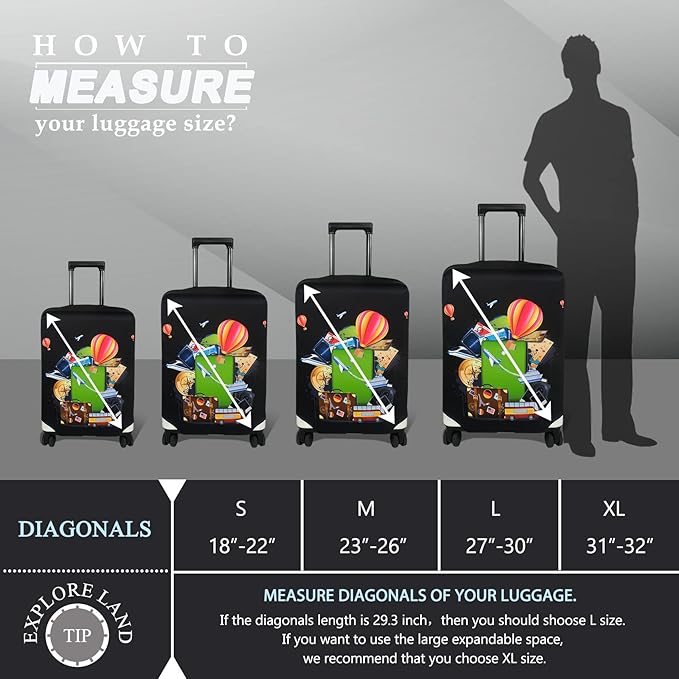 Explore Land Luggage Cover Suitcase Protector Fits 27-30 Inch Case (Travel, L)