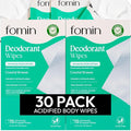 FOMIN Acidified Travel Deodorant Wipes For Women & Men - 30 Count - Coastal Breeze - pH Balanced, Mini Deodorant Travel Size Wipes - Plastic-Free, Individually Wrapped Underarm Body Wipes