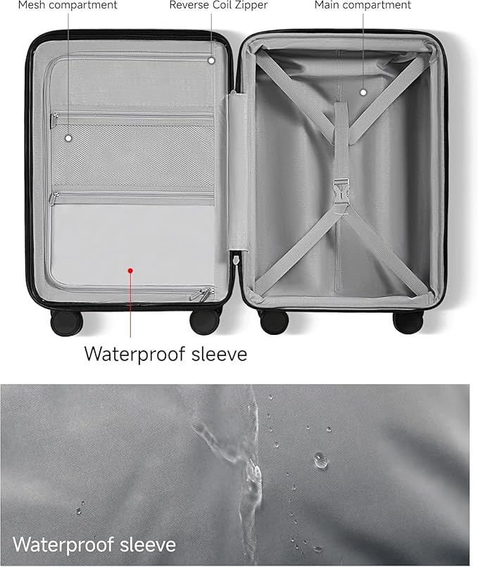 LUGGEX Carry On Luggage 22x14x9 Airline Approved, Expandable Polycarbonate Suitcase with Front Pocket (White, 20 Inch, 35L)
