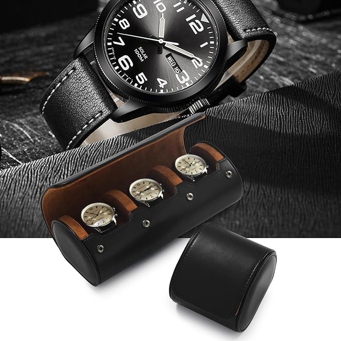 Oirlv Premium Leather Watch Roll Travel Case Single Watch Box for Men and Women Storage & Organizer Display, Anniversary Birthday（Black）
