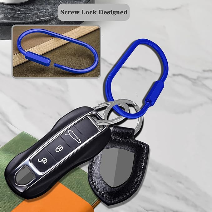 Key Chain, Brass Key Rings 2 Pack Screw Lock Key Organizer with 4 Rings Carabiner Keychain Clip for Men and Women