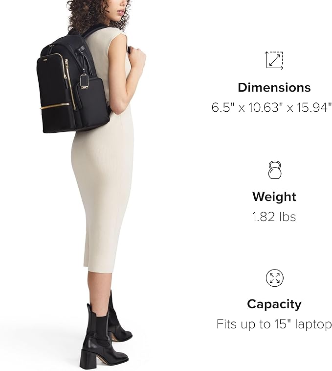 TUMI - Voyageur Celina Backpack - Women's Work and Travel Bag - 16.0" X 10.6" X 6.5" - Holds Up to 16" Laptop - Black & Gunmetal Hardware
