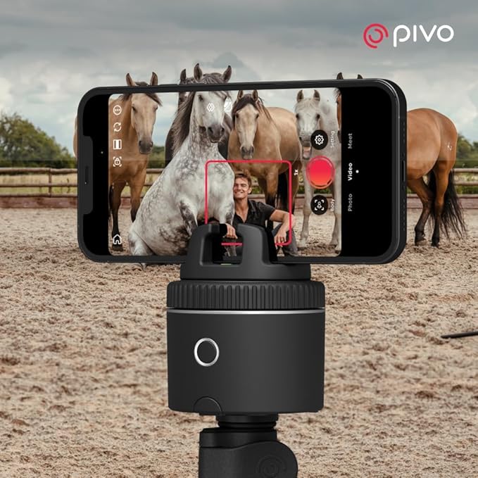 Pivo Equestrian Silver Starter Pack, Auto Face, Body, Horse Phone Tracking Holder, Ai-Powered 360° Rotation, Remote Control for Hands-Free Video Recording with Smart Mount and Travel Case
