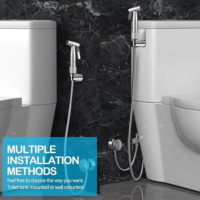 Bidet Sprayer for Toilet with Adjustable Water Pressure, Handheld Bidet Sprayer Kit- Stainless Steel（Don't‌ Use Teflon Tape for Installation）
