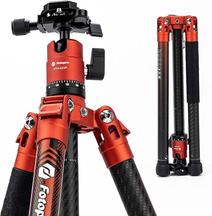 Fotopro 62 Inch Carbon Fiber Tripod for Camera Ultralight Travel Camera Tripod Max Loads Up 22lbs X-Aircross 3 Orange